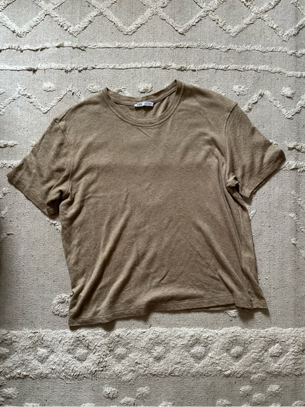 Zara Textured Wool Tan Short Sleeve Tee